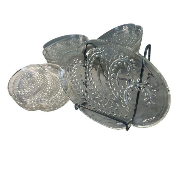 (2) Federal Glass Homestead Snack Trays Wheat Sheaf Design Vintage EUC No Cups - Picture 11 of 11